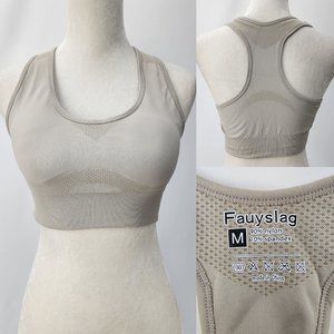 New Fauyslag Womens Medium Racerback Sports Bra Taupe Beige Removable Cups